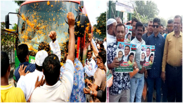 তারেক রহমান গাড়ী ঘিরে পুষ্পবৃষ্টি মহানগর শ্রমিক দলের